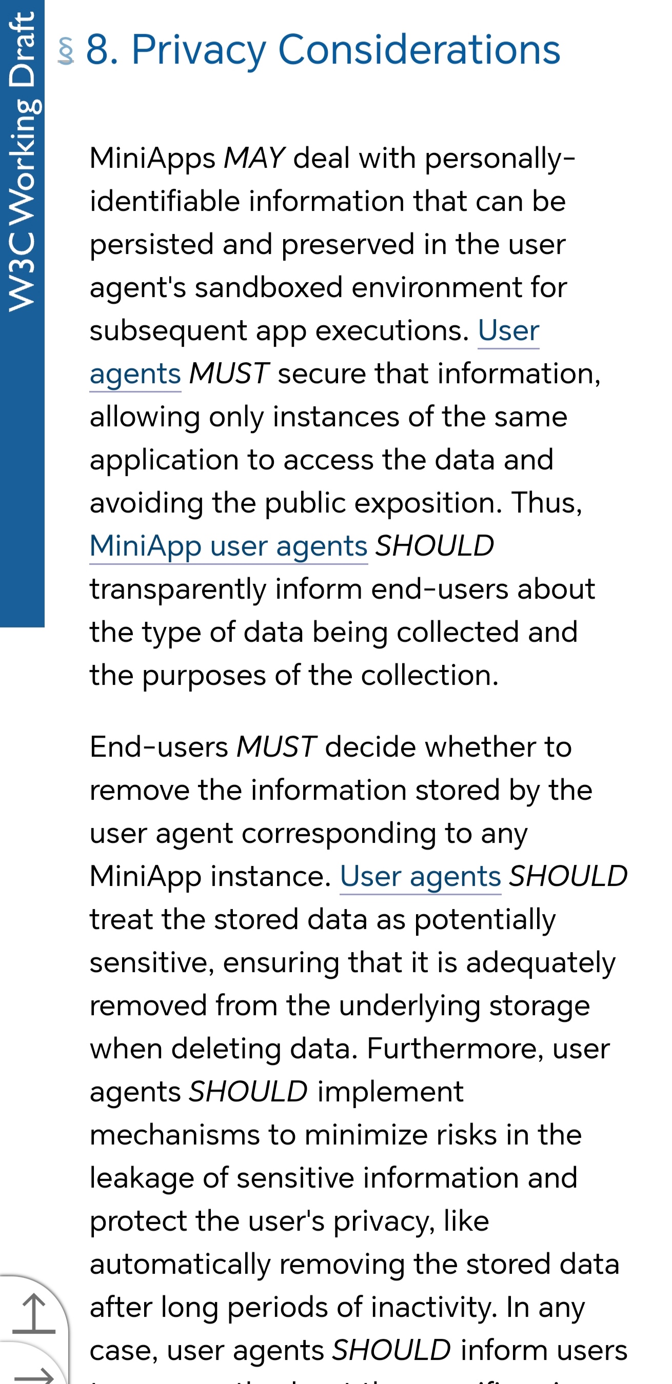 Section in the specifications about Privacy