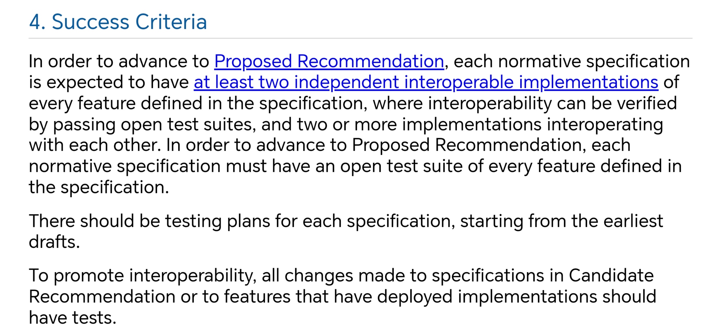 Section in the charter about success criteria